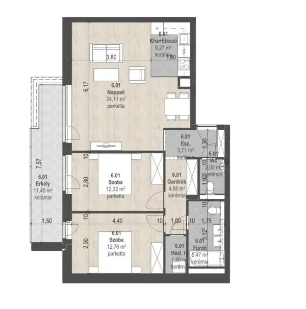 Eladó új építésű téglalakás, Budapest, XIII. kerület 3 szoba 76 m² 147.74 M Ft