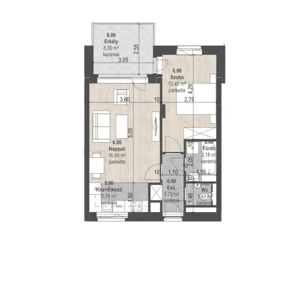 Eladó új építésű téglalakás, Budapest, XIII. kerület 2 szoba 43 m² 91.85 M Ft