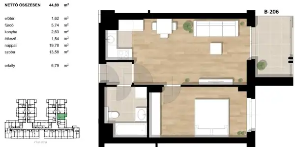 Eladó új építésű téglalakás, Budapest, XIII. kerület 2 szoba 45 m² 87.71 M Ft