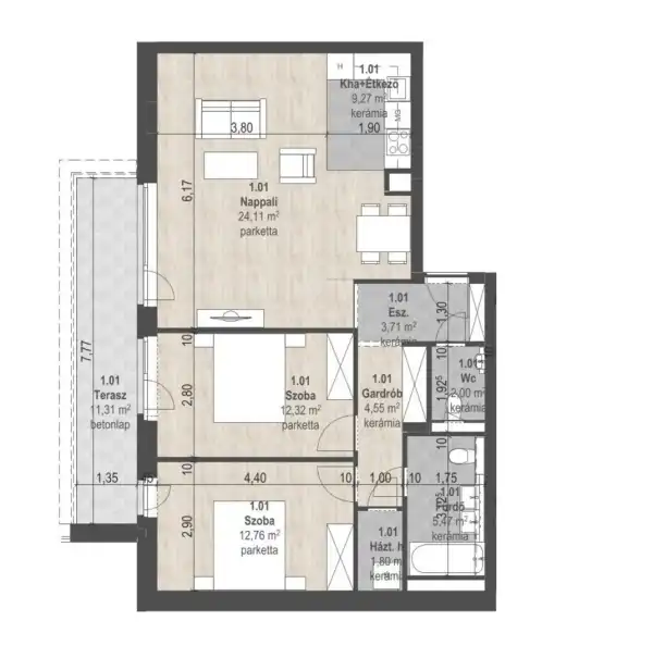 Eladó új építésű téglalakás, Budapest, XIII. kerület 3 szoba 75 m² 138.8 M Ft
