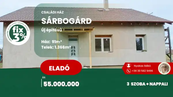 Eladó újszerű családi ház, Sárbogárd 3 szoba 91 m² 55 M Ft